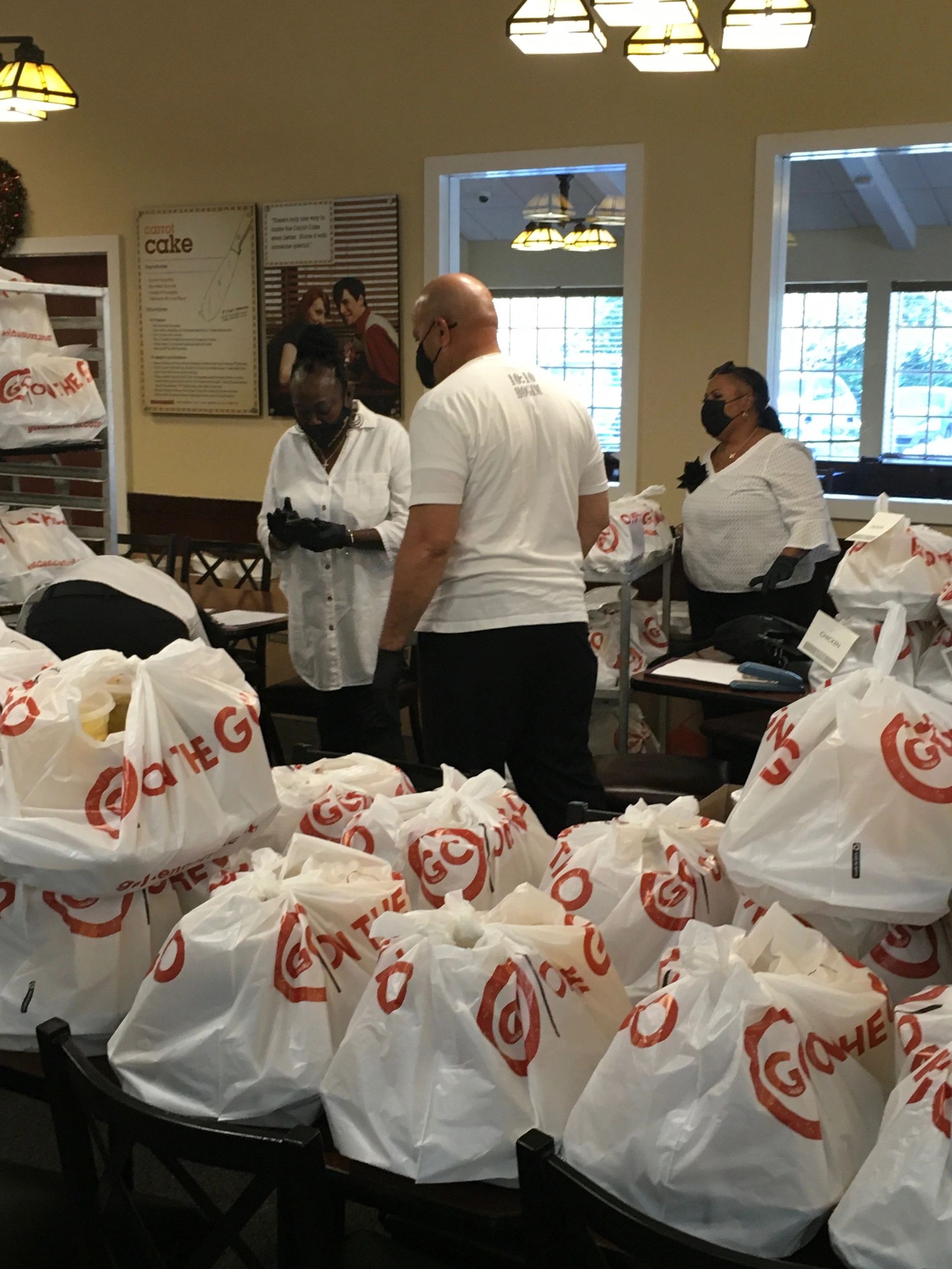 Indoor food distribution with volunteers