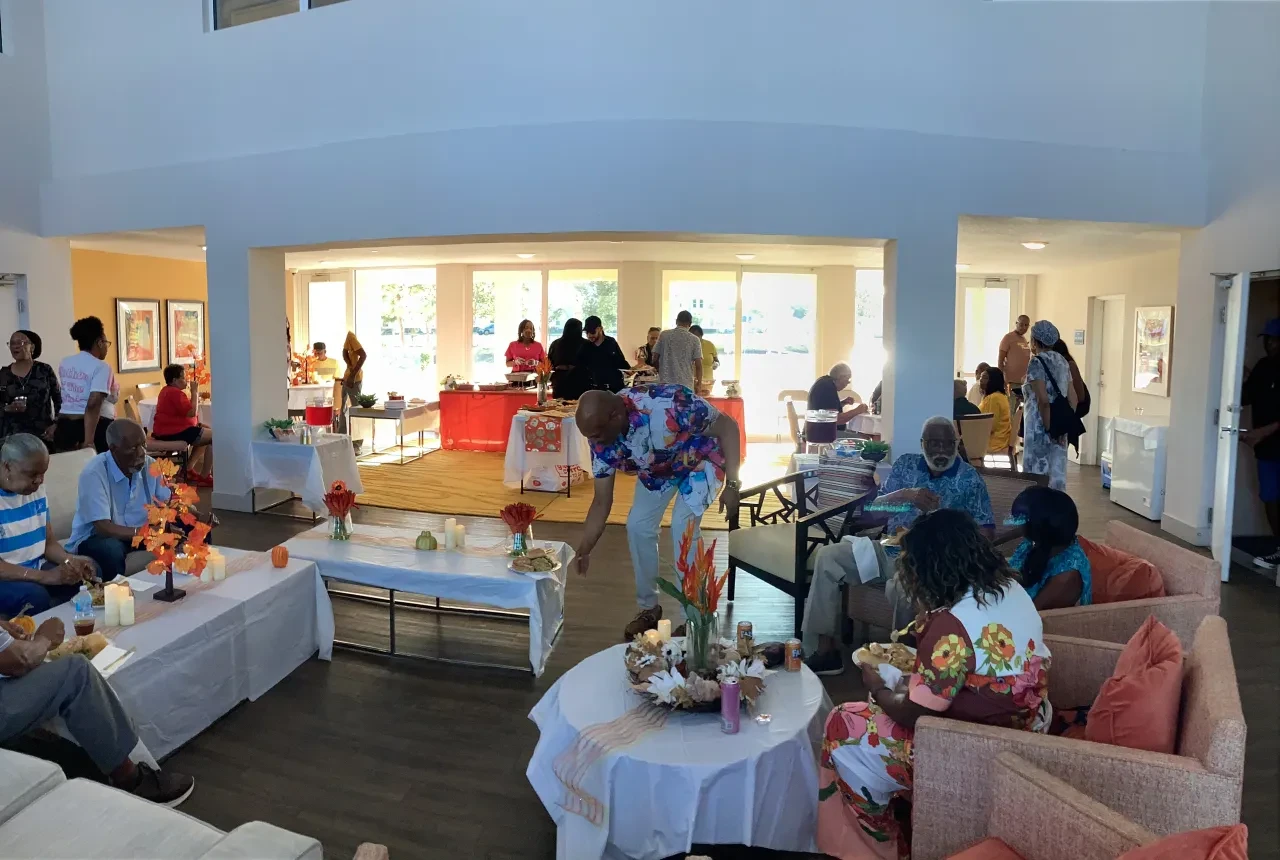 Indoor community gathering and meal event